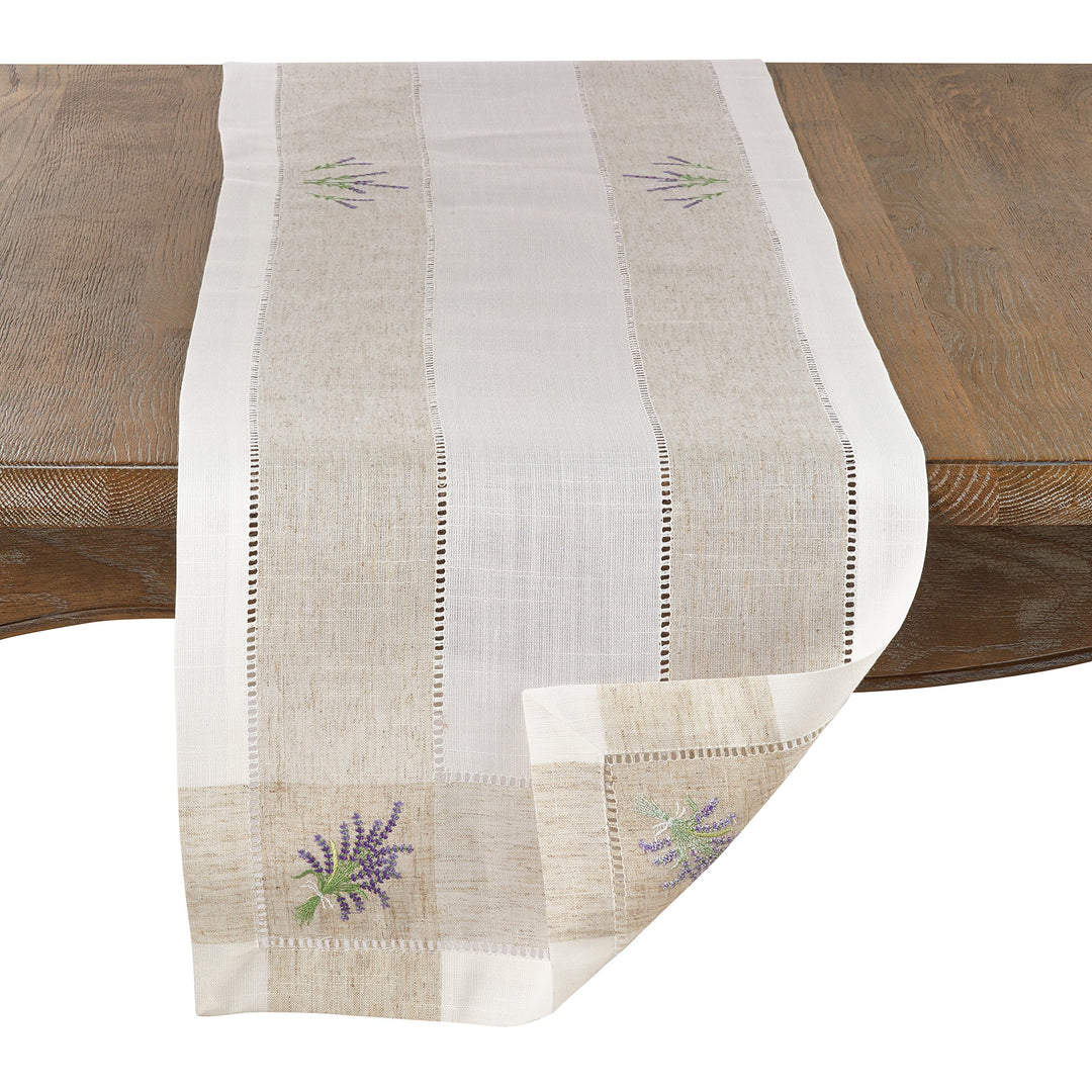 SARO LIFESTYLE Hommage Brodé Collection Table-Toppers 15" x 70" Ivory