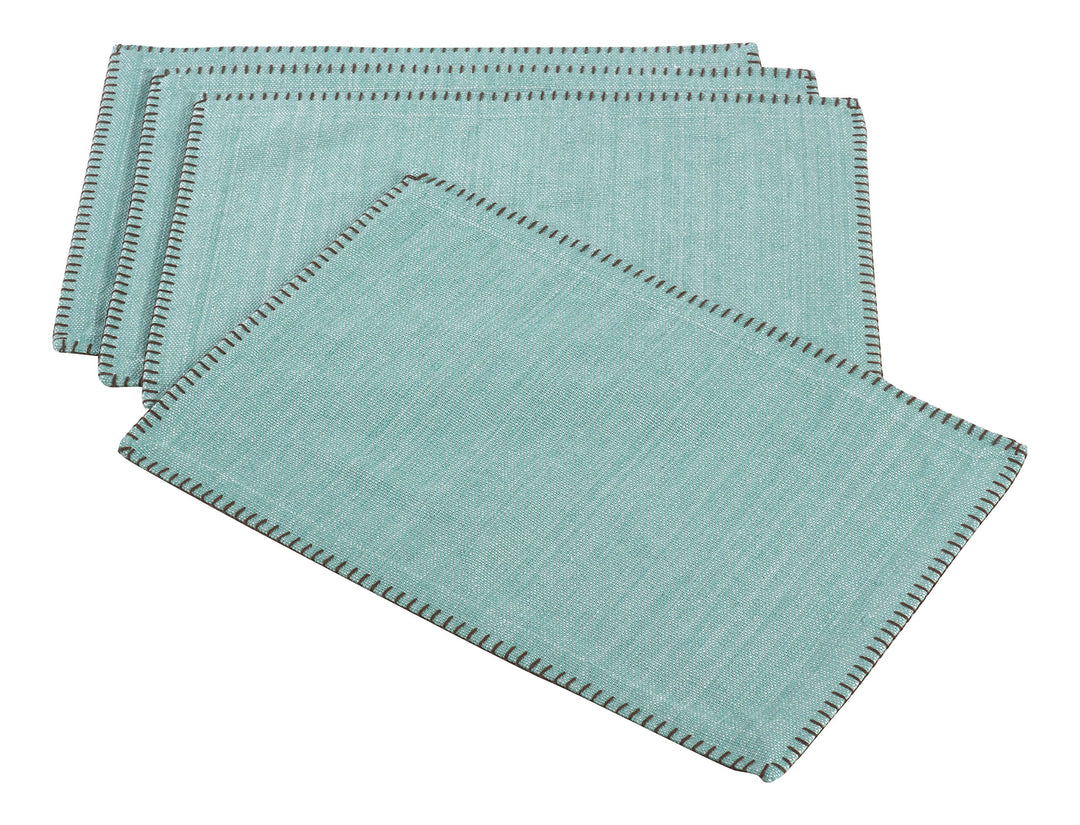 Saro Lifestyle Whip Stitched Design Cotton Placemat (Set of 4) Aqua 13"x19"