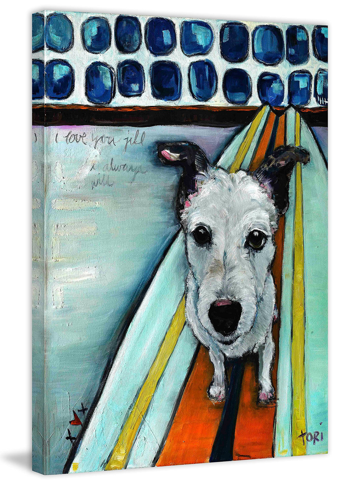 Marmont Hill 12x18 Dog on Surfboard by Tori mpisi Painting Print on Wrapped 12 x 18