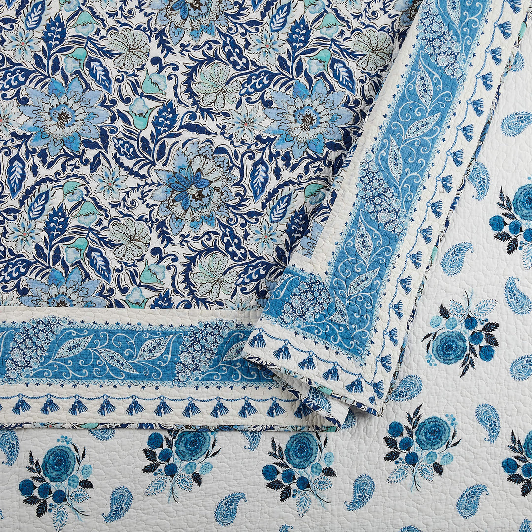 Dena Home Bisou Floral Quilt Set King Blue