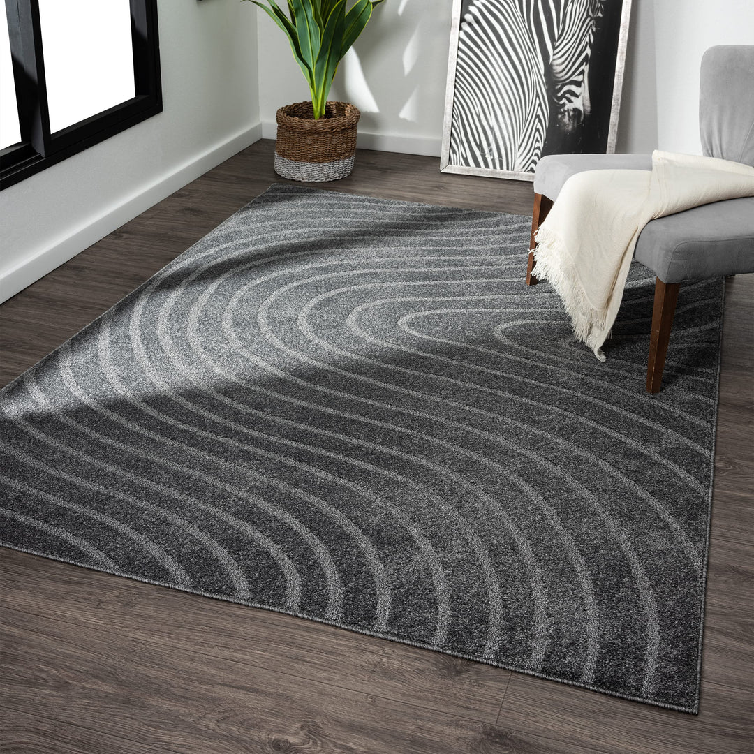 LUXE WEAVERS Modern Geometric Wave Anthracite 8x10 Area Rug 8' x 10' - Anthracite