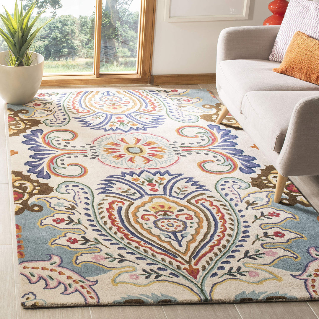 SAFAVIEH Bella Collection 3' x 5' Ivory/Blue BEL118A Handmade Boho Premium