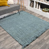 JONATHAN Y NRF103B-SQ Pata Hand Woven Chunky Jute with Fringe Light Blue/Gray 5' Square - Light Blue/Grey