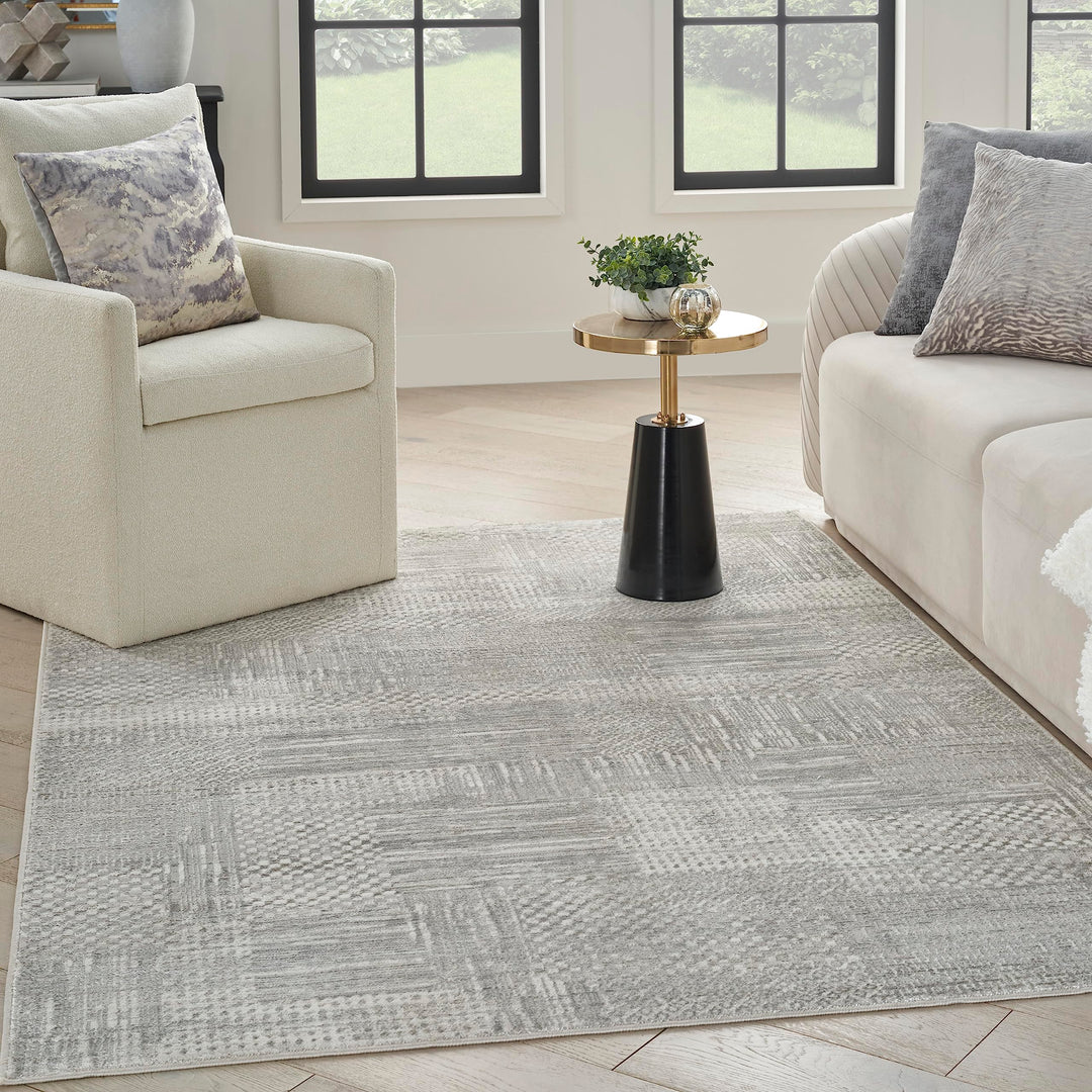 Nourison Glam Abstract Silver Grey 7'10" x 9'10" Area Rug Easy Cleaning Non 7'10" x 9'10" - Grey