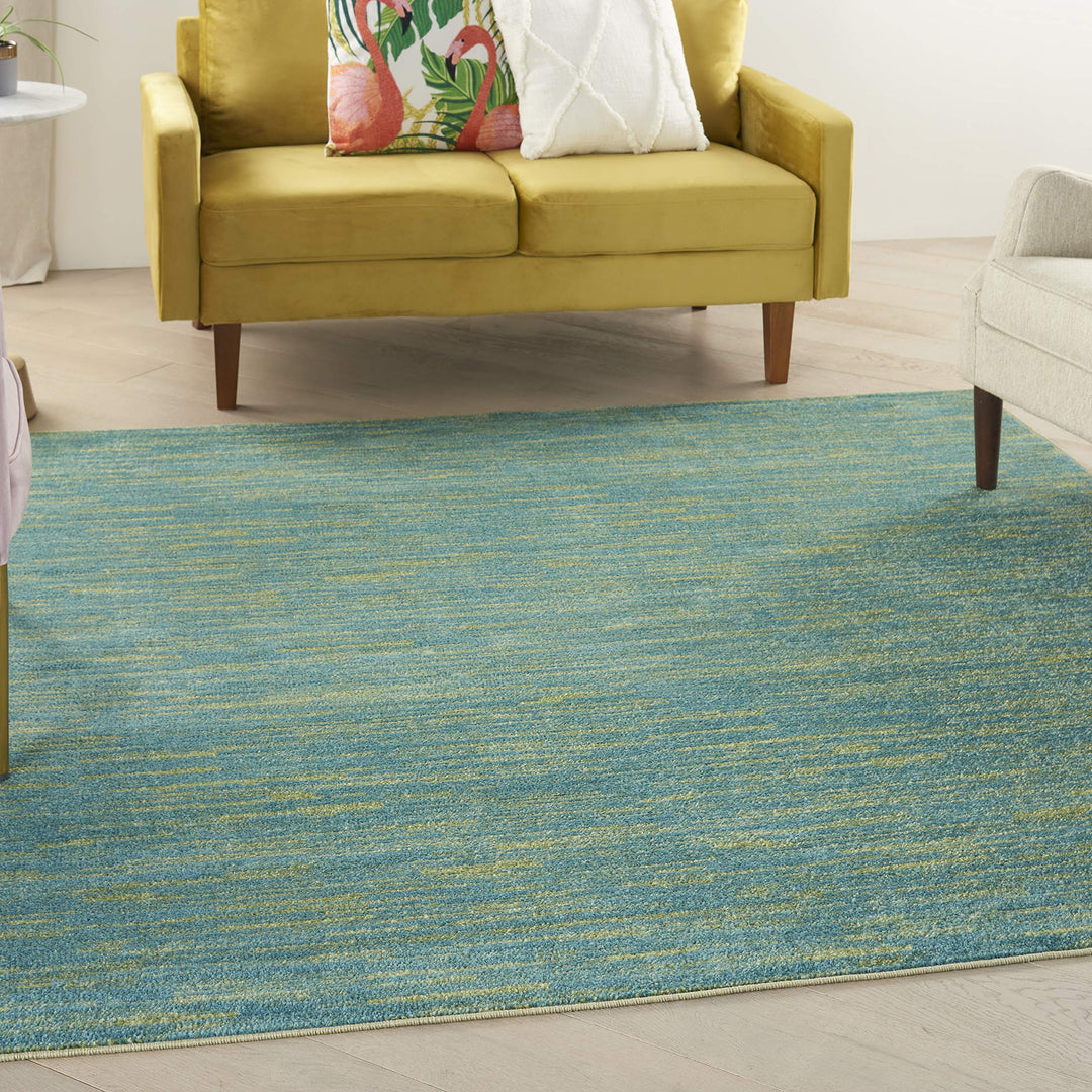 Nourison Essentials Indoor/Outdoor Blue Green 7' x Square Area Rug Easy Cleaning 7' Square - Blue/Green