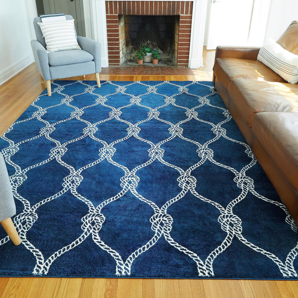 BALTA Fischer Nautical Trellis Coastal Area Rug Navy 2'7" x 7' 6' - Diamond Home USA