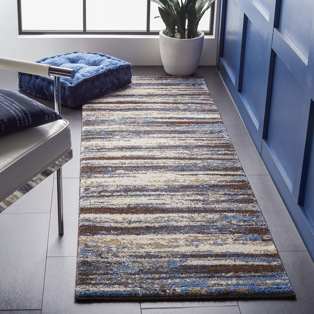 SAFAVIEH Retro Collection Runner Rug - 2'3" x 7' Cream & Blue Modern Abstract