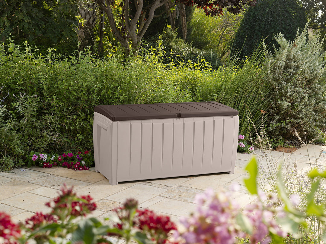 Keter Novel Outdoor Plastic Storage Box Garden Furniture Beige and Brown 124 x