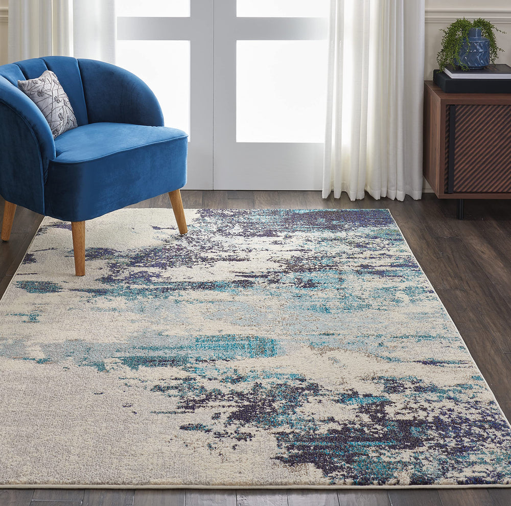 Nourison Celestial Modern Abstract Ivory/Teal Blue 5'3'' x 7'3'' Area-Rug 5'3" x 7'3" - Ivory/Blue