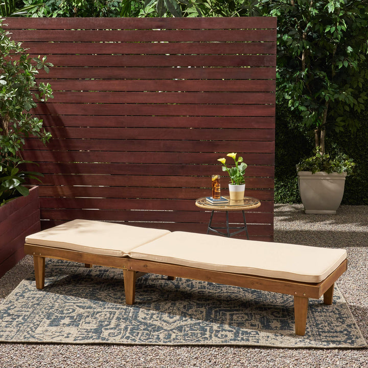 Nadine Outdoor Acacia Wood Chaise Lounge and Cushion Set by Christopher Knight Home