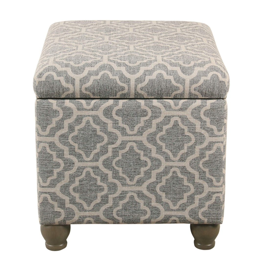 Ash Grey Geometric Storage Ottoman Pattern Fabric Foam Wood - Diamond Home USA