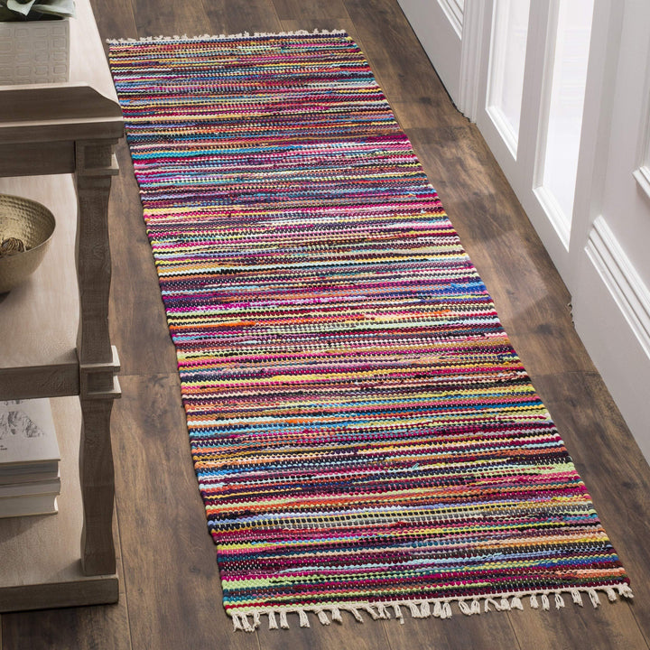 Rag Rug Runner with Tassels Maroon Pink Multicolor Rags Weave Floor Mat 2'3" x 8' Runner - Multi