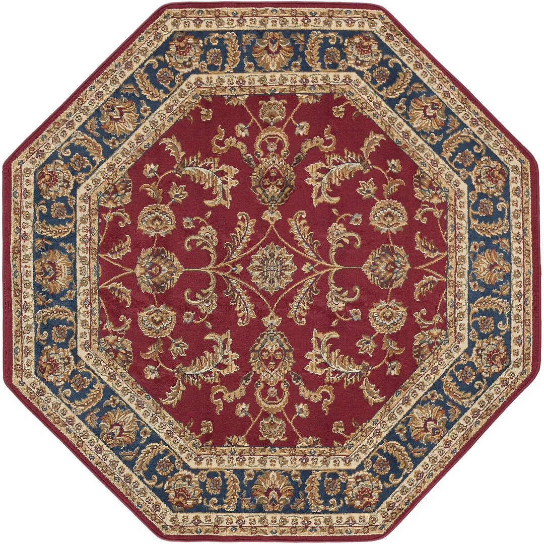 Traditional Octagon Rug 5'3" x 5'3" Red Octagon Mat Blue Accent Border Red - 5'3'' x 7'3''