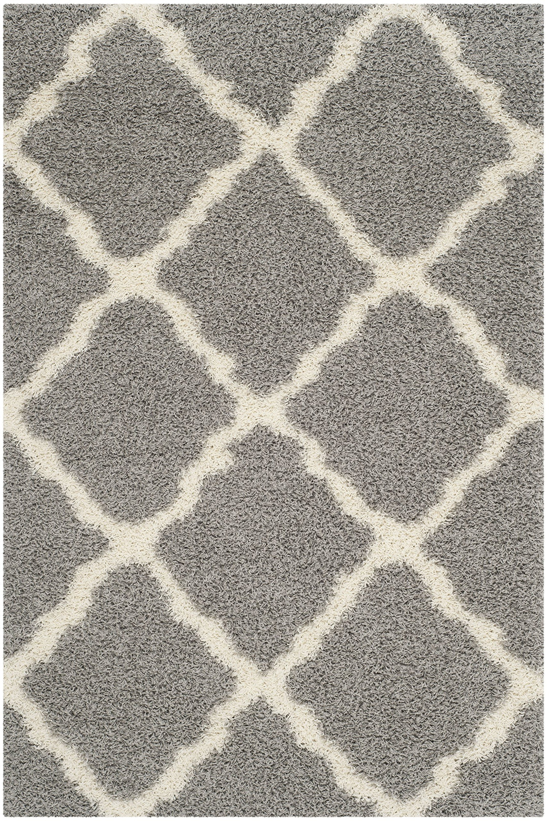 SAFAVIEH Dallas Shag Collection Accent Rug - 4' x 6' Grey & Ivory Trellis Design