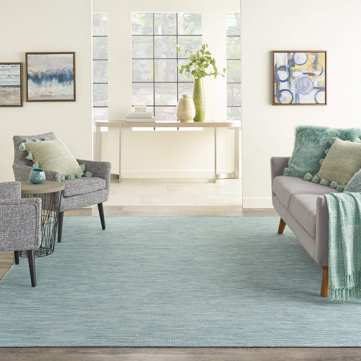 Nourison Positano Indoor/Outdoor Aqua 2'2" x 10' Area Rug Easy Cleaning Non 2'2" x 10' Runner - Aqua