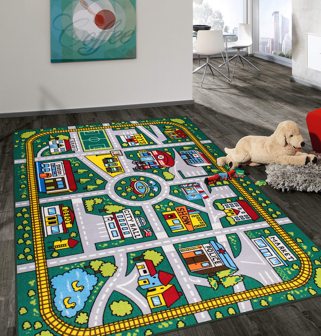 Rugshop Kids Educational Learning City Life Road Non Skid (Non Slip) Area Rug 3'3" x 4'7"