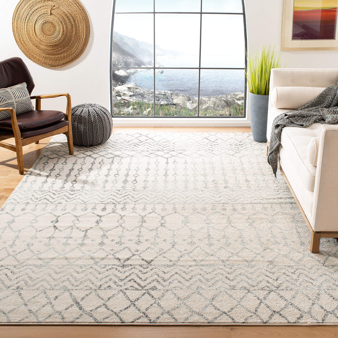 SAFAVIEH Tulum Collection 6'7" Square Ivory/Grey TUL270A Moroccan Boho 6'7" Square - Ivory/Grey