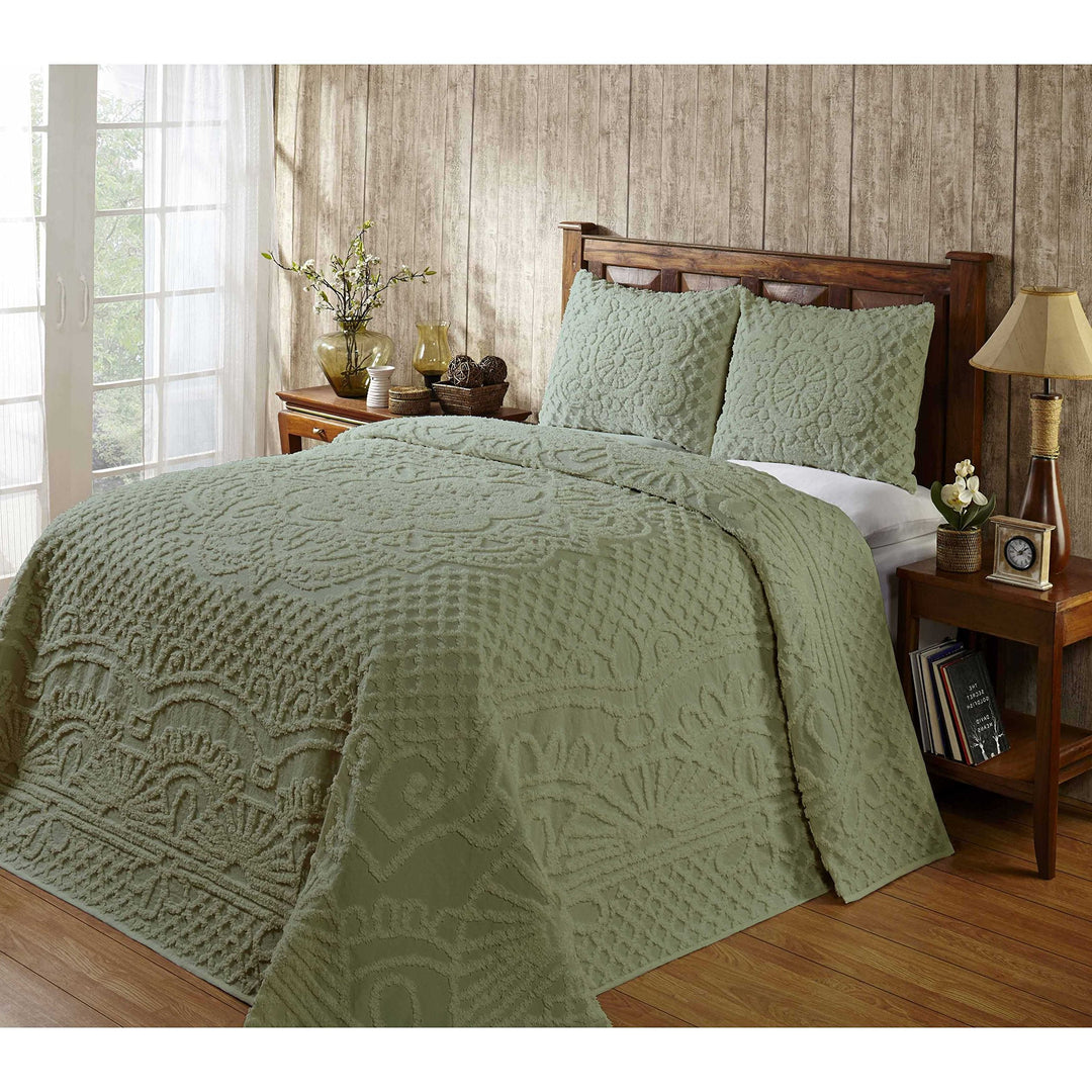 2 Piece Oversized Chenille Bedspread Drapes Over Edge Drops Down To Floor