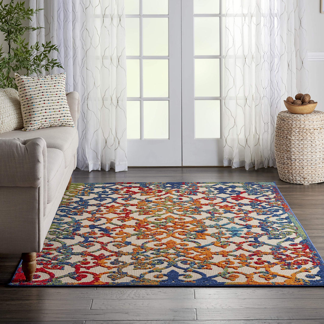 Nourison Aloha Indoor/Outdoor Multicolor 6' x 9' Area Rug Transitional French 6' x 9' - Multi