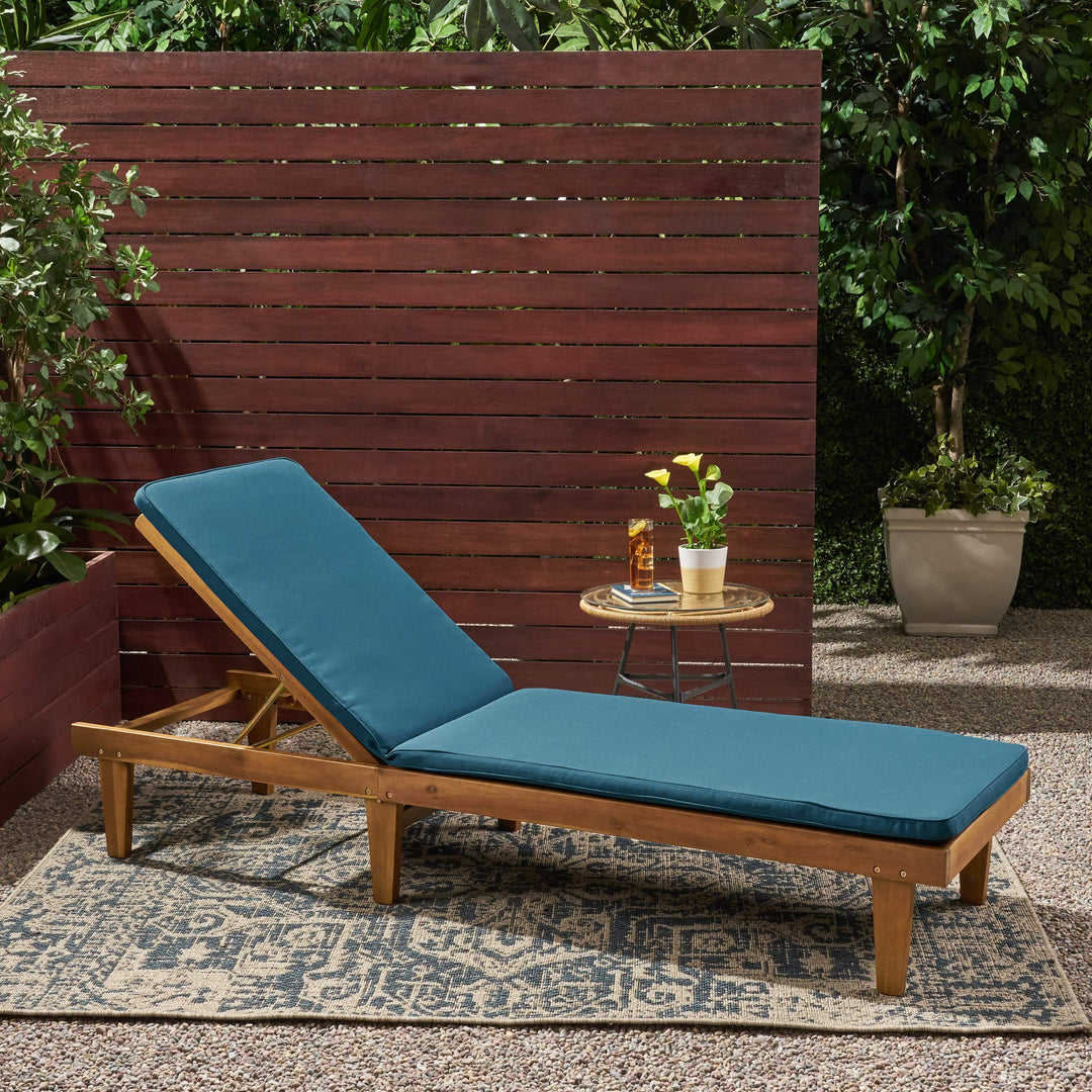 Nadine Outdoor Acacia Wood Chaise Lounge and Cushion Set by Christopher Knight Home