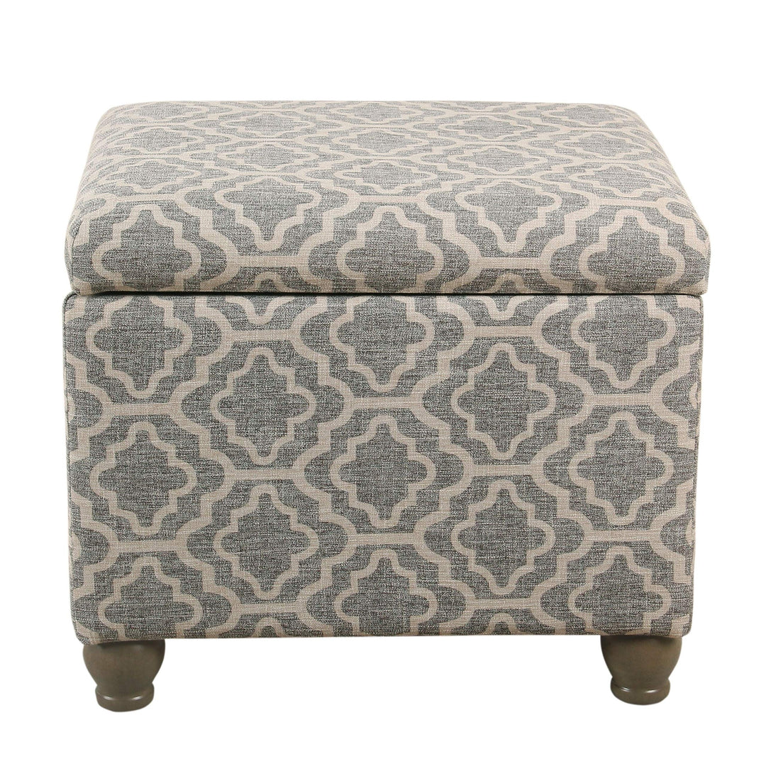 Ash Grey Geometric Storage Ottoman Pattern Fabric Foam Wood