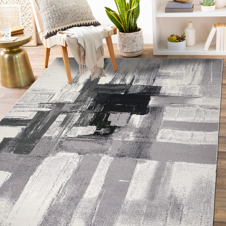 Rugshop Contemporary Modern Abstract Area Rug 7' 10" x 10' Black 7'10" x 10' - Black