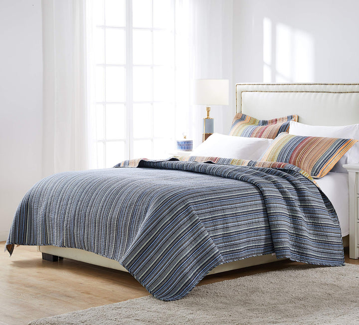 Greenland Home Fashions Katy 100% Cotton Reversible Stripes Quilt Set