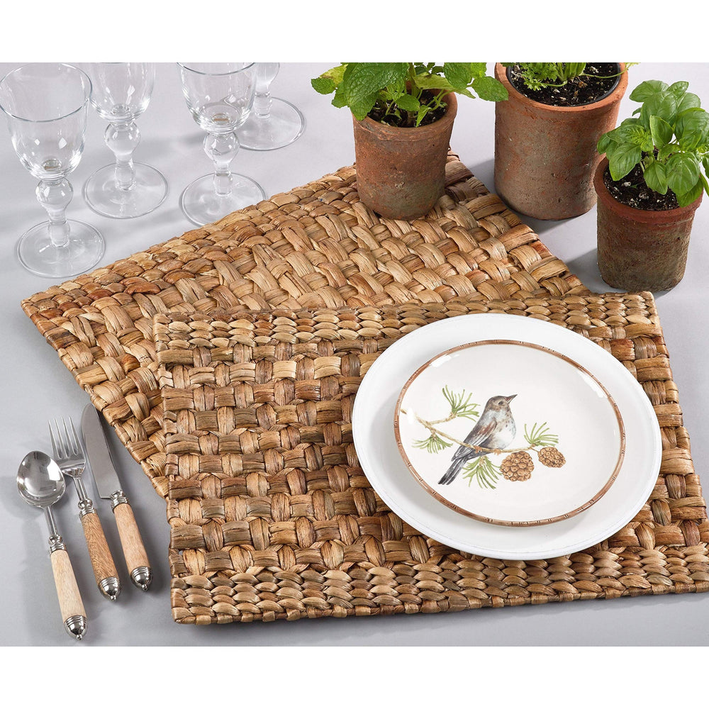 4 Piece Set Brown Woven Rattan Placemats Wooden Hardboard Texture Placemat - Diamond Home USA