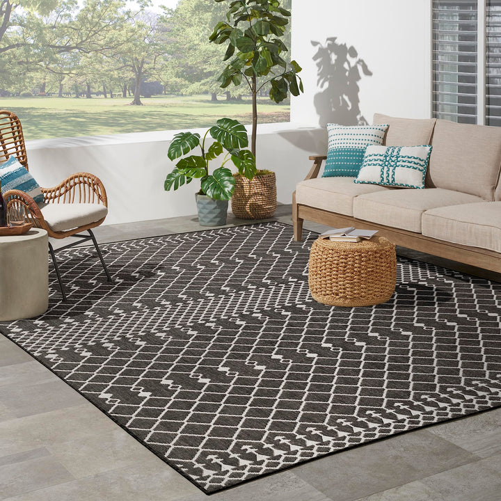 Nourison Positano Indoor/Outdoor Black 8' x 10' Area Rug Easy Cleaning Non 8' x 10' - Black