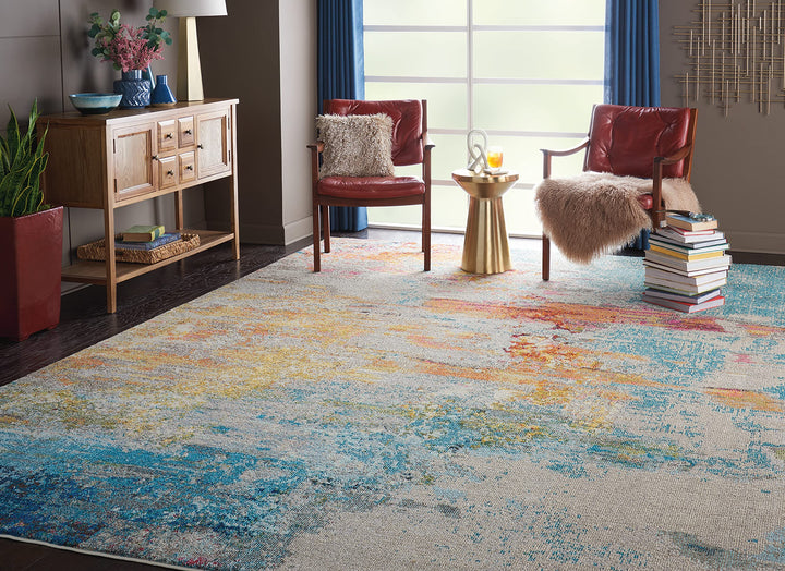 Nourison Celestial Modern Abstract Ivory/Teal Area-Rug