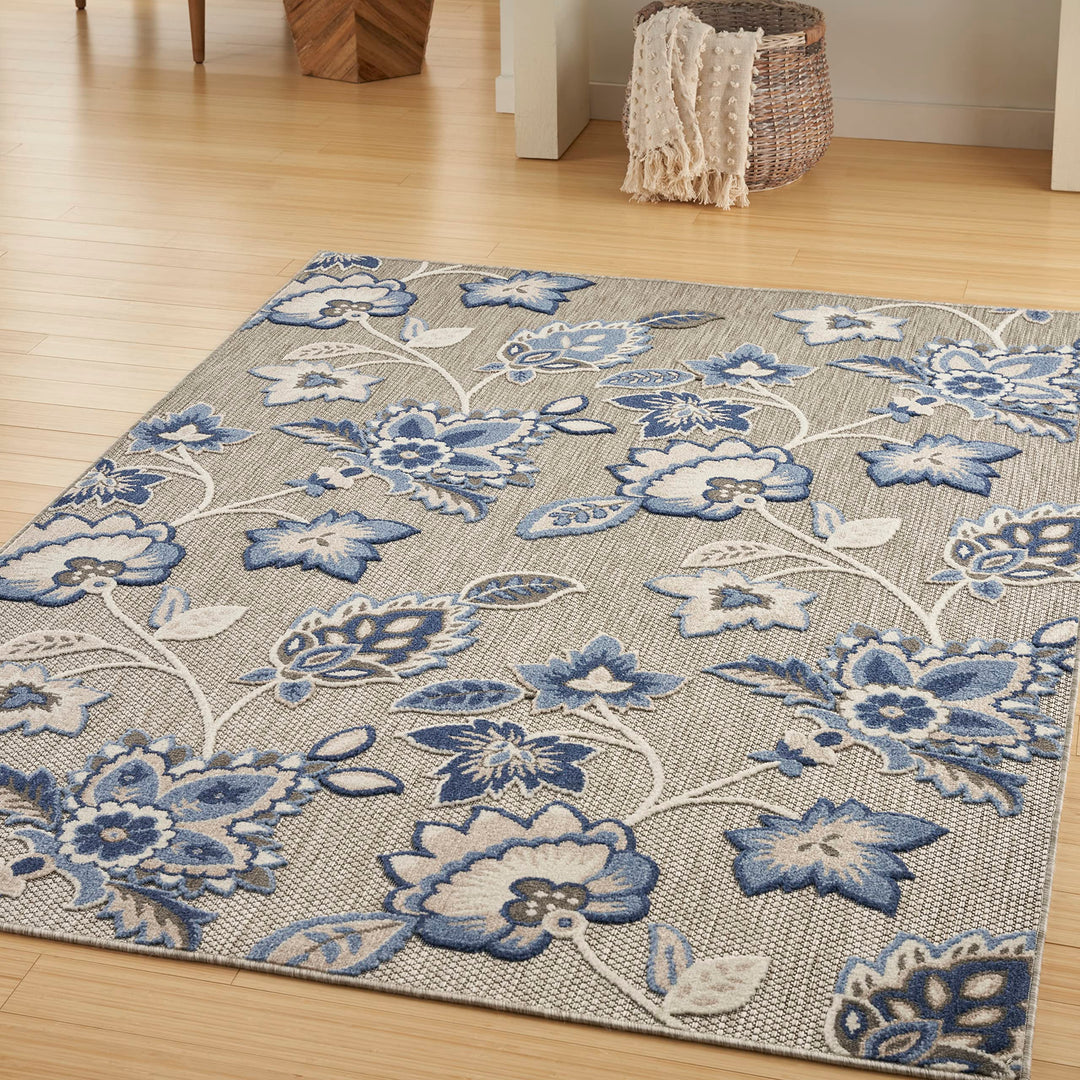 Nourison Aloha Indoor/Outdoor Modern Blue/Grey 9' x 12' Area Rug Easy Cleaning 9' x 12' - Blue