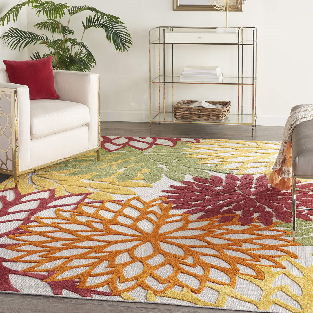 Nourison Aloha Indoor/Outdoor Red Multi Colored 9' x 12' Area Rug Tropical 9' x 12' - Red/Multi/Colored