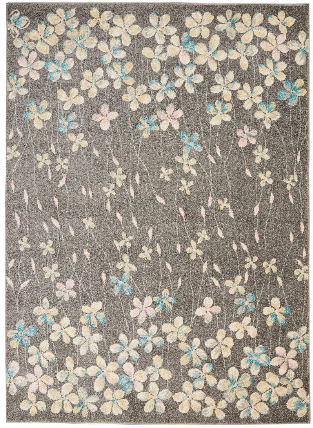 Nourison Tranquil Floral Grey/Beige 5'3" x 7'3" Area Rug Easy Cleaning Non