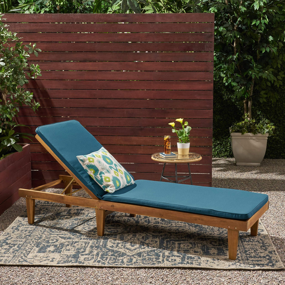 Nadine Outdoor Acacia Wood Chaise Lounge and Cushion Set by Christopher Knight Home