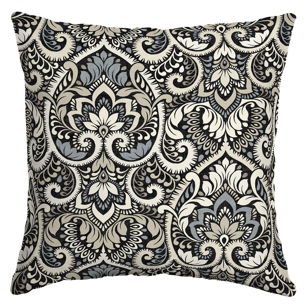 Arden Selections Outdoor Toss Pillow 16 x 16 Rain-Proof Fade Resistant 16 x 16 16" W x 16" D - Black Aurora Damask