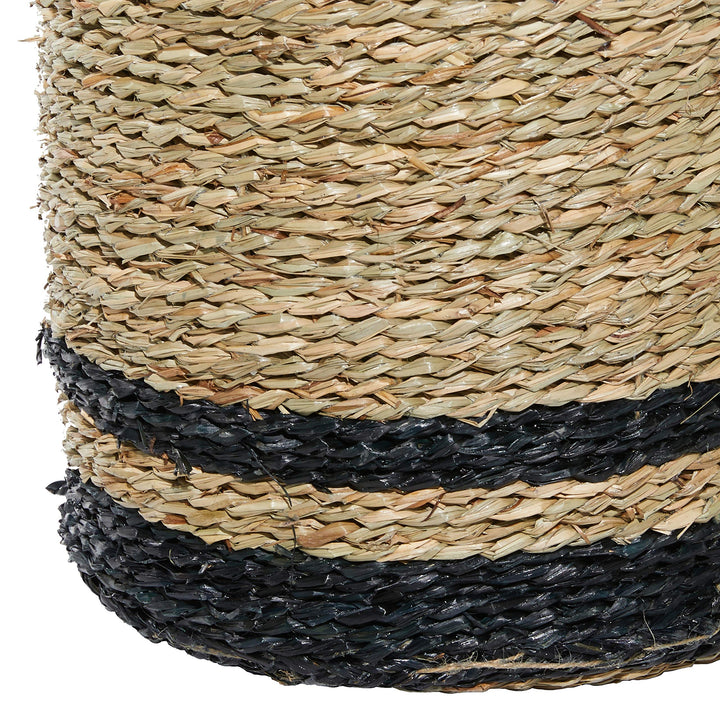 Woven Striped Round Seagrass Baskets With Handles Set Of 3 15" 17" 18" 16 X