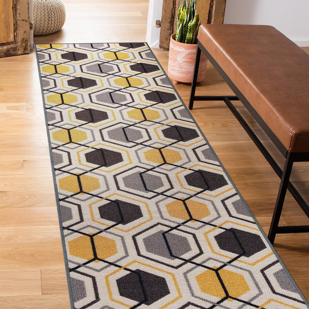 Rugshop Contemporary Geometric Stripe Carpet for Living Room Bedroom Home office Yellow 2' x 7' Runner