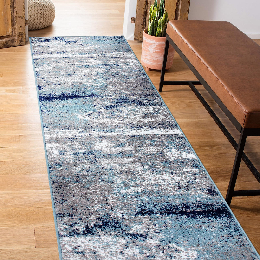 Rugshop Distressed Abstract Watercolor Runner Rug 2' x 10' Blue 2'x10' Runner - Blue