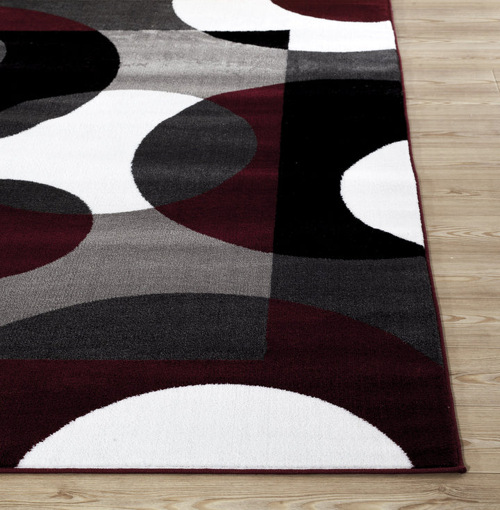 Rugshop Modern Circles Carpet Easy Maintenance for Home Office Living Room 6'6" x 9' - Burgundy