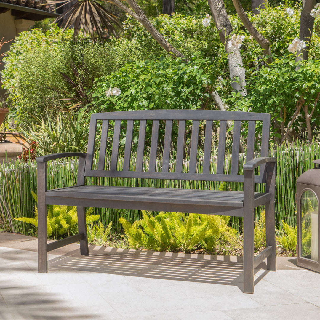 Christopher Knight Home Loja Outdoor Acacia Wood Bench Dark Grey Finish