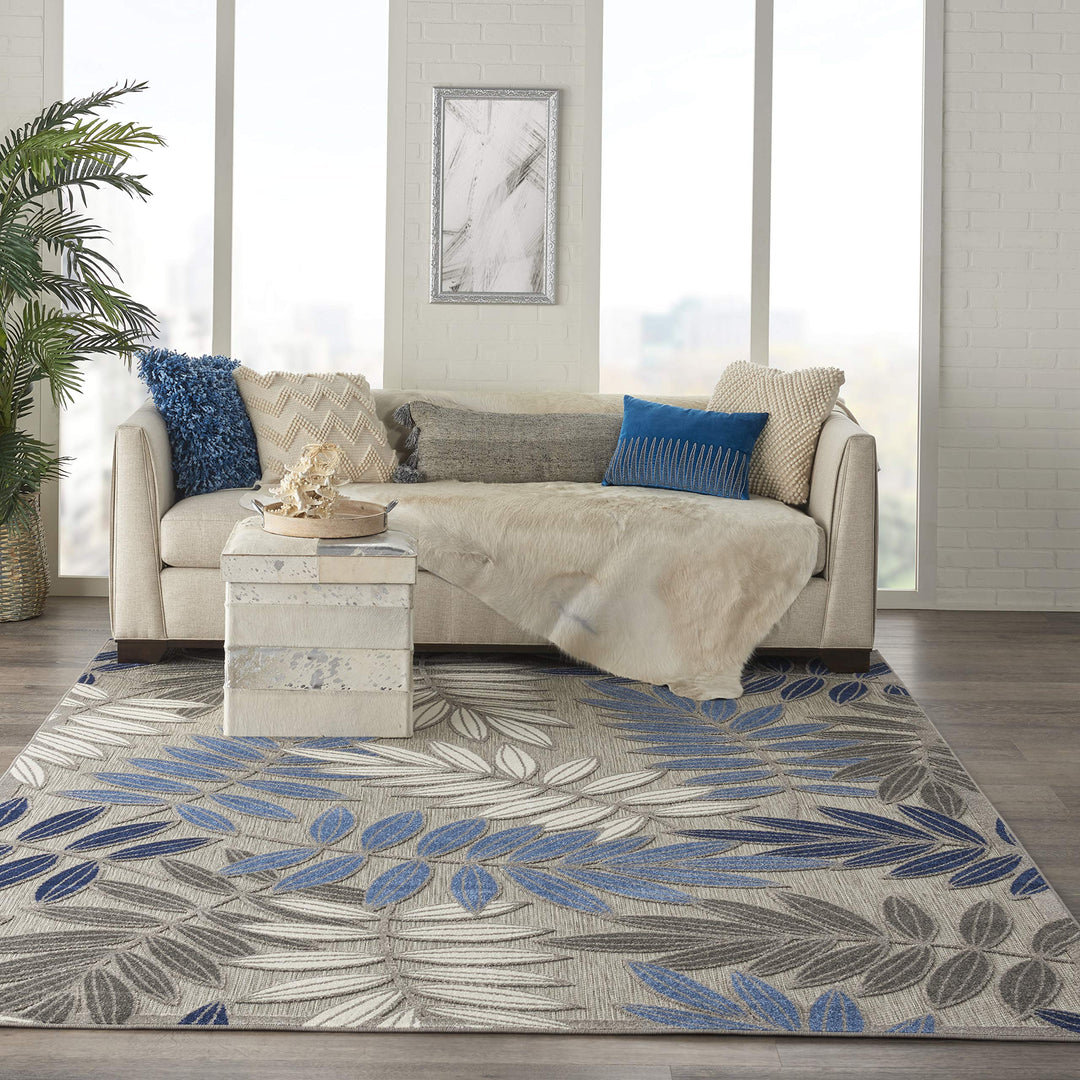 Nourison Aloha Indoor/Outdoor Grey/Blue 9'6" x 13' Area Rug Easy Cleaning Non 9'6" x 13' - Grey/Blue