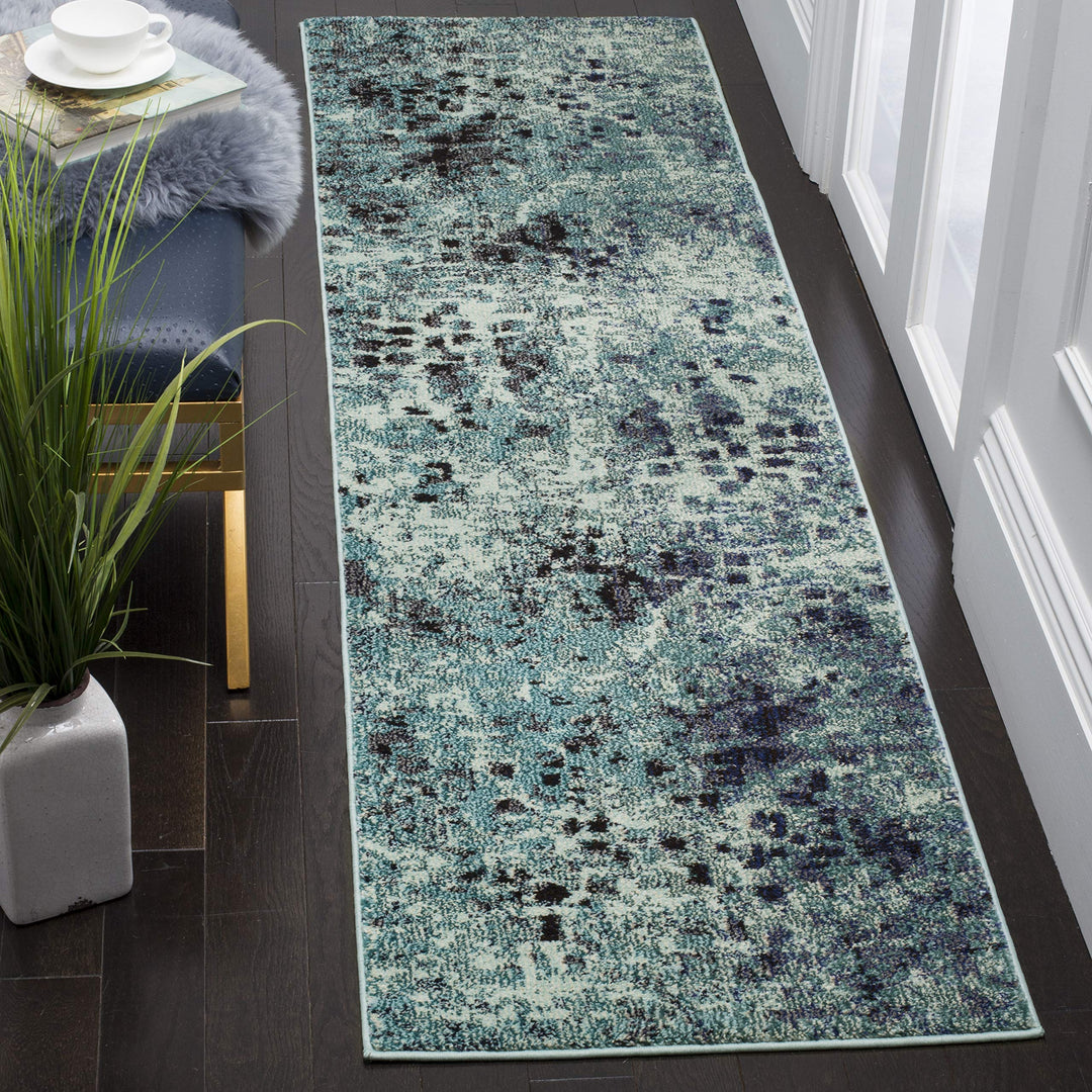 SFVIEH Monaco Collection Runner Rug - 2'2" x 6' Light Blue & Multi Boho Chic