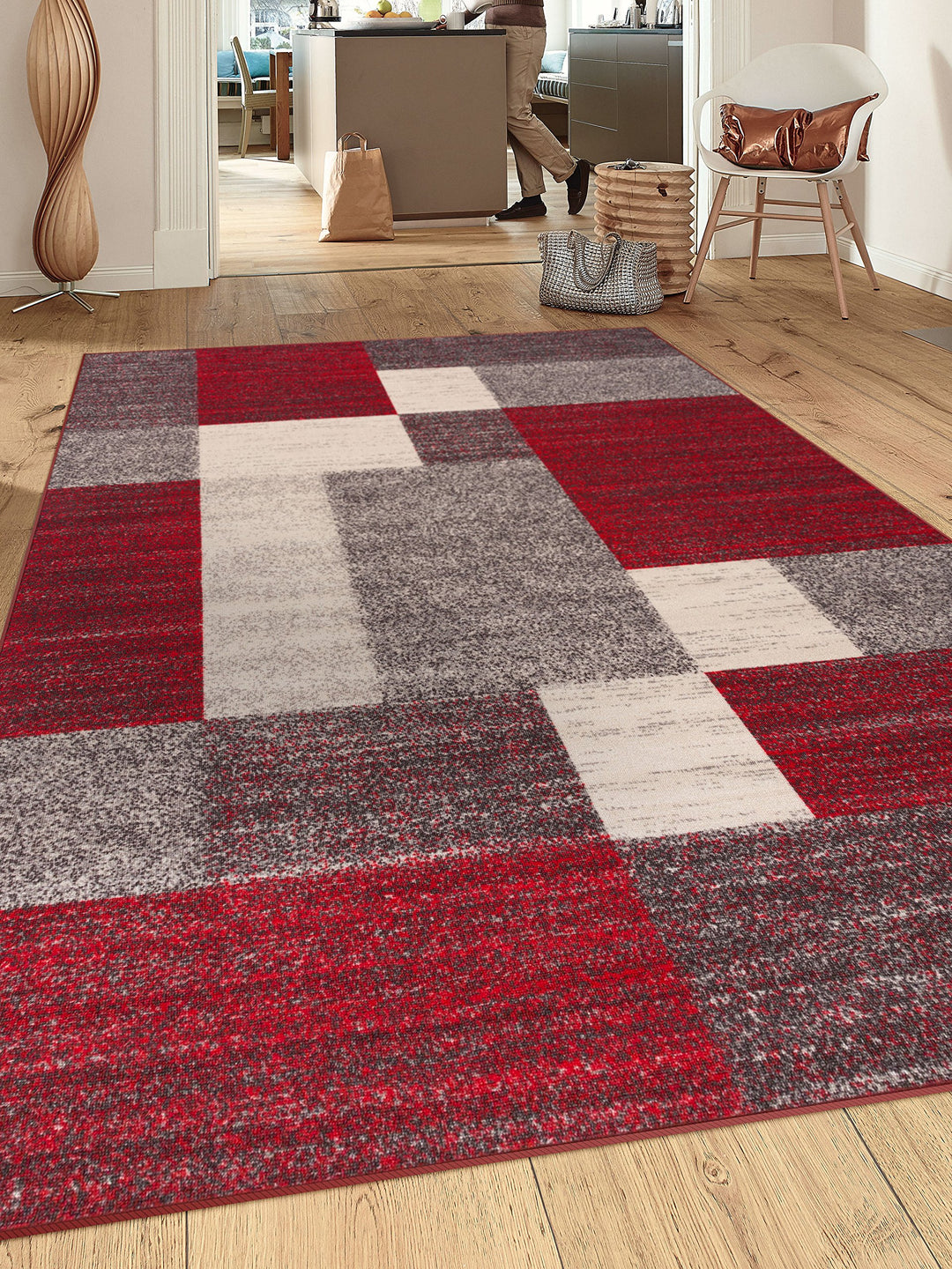 Modern Boxes Design Non-Slip (Non-Skid) Area Rug 8 x 10 (7' 10" x 10') Red 7'10" x 10' - Red