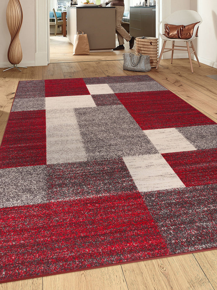 Modern Boxes Design Non-Slip (Non-Skid) Area Rug 8 x 10 (7' 10" x 10') Red 7'10" x 10' - Red