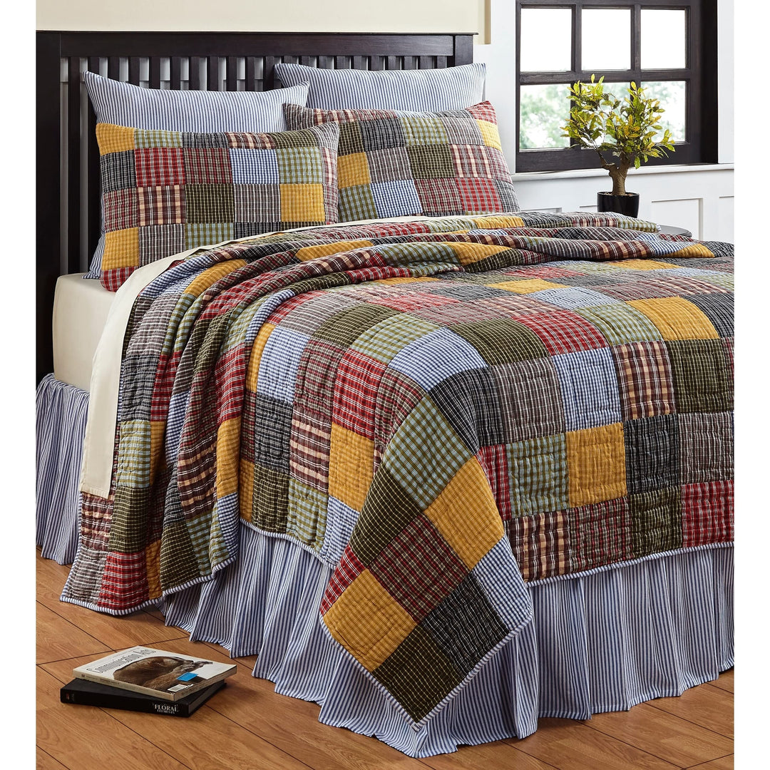 Cottage Home Reversible Cotton 3-piece Quilt Set Yellow Blue Green Queen