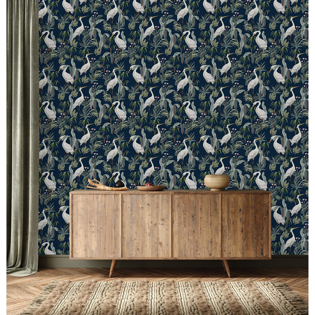 uniQstiQ Heron and Leaves Wallpaper Peel-and-Stick 25" W x 225" H