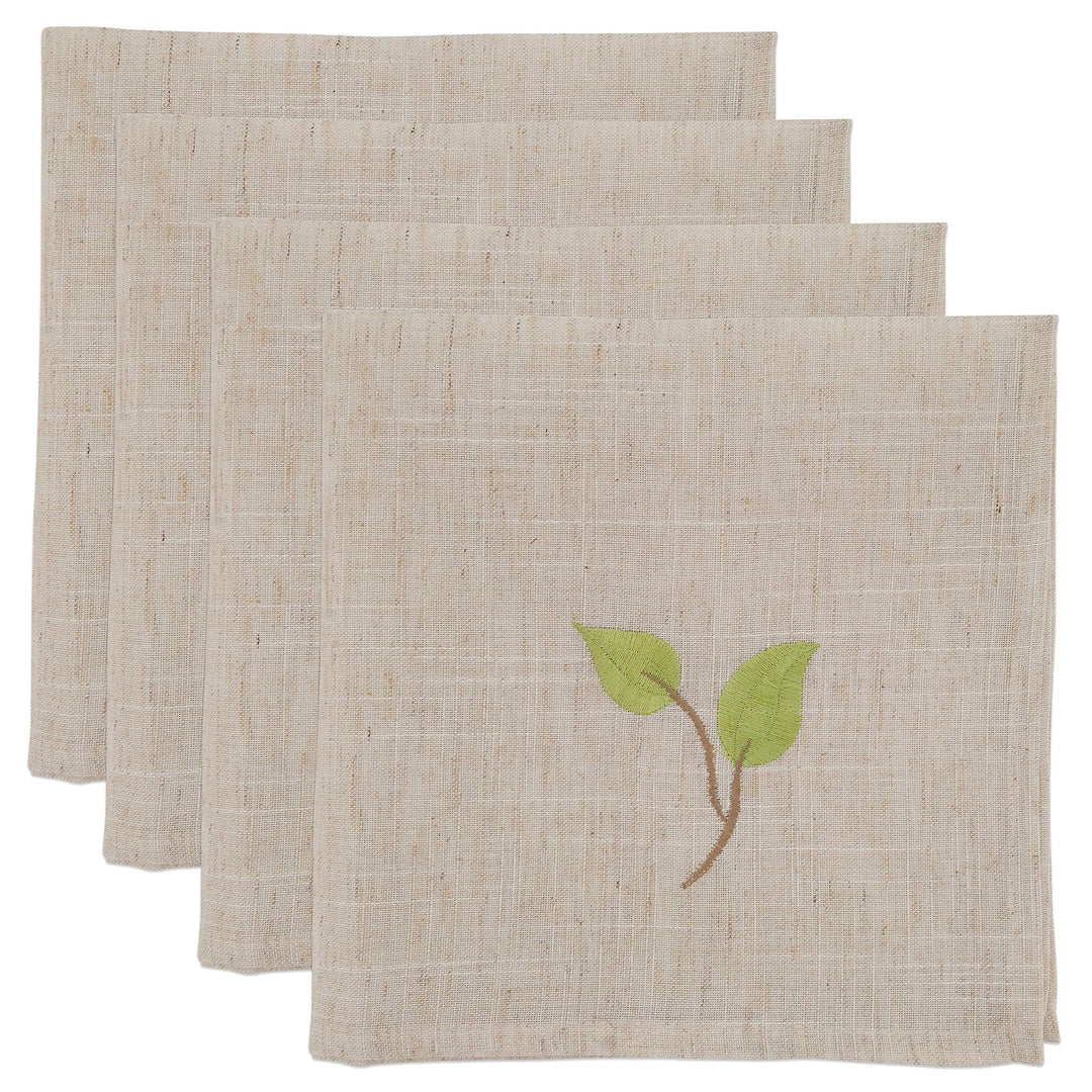 Embroidered Table Napkins with Vine Design (Set of 4) - 20" X Brown Square Linen