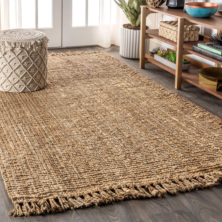 JONATHAN Y NRF103A-8 Pata Hand Woven Chunky Jute with Fringe Indoor Area -rug 8 X 10 - Natural