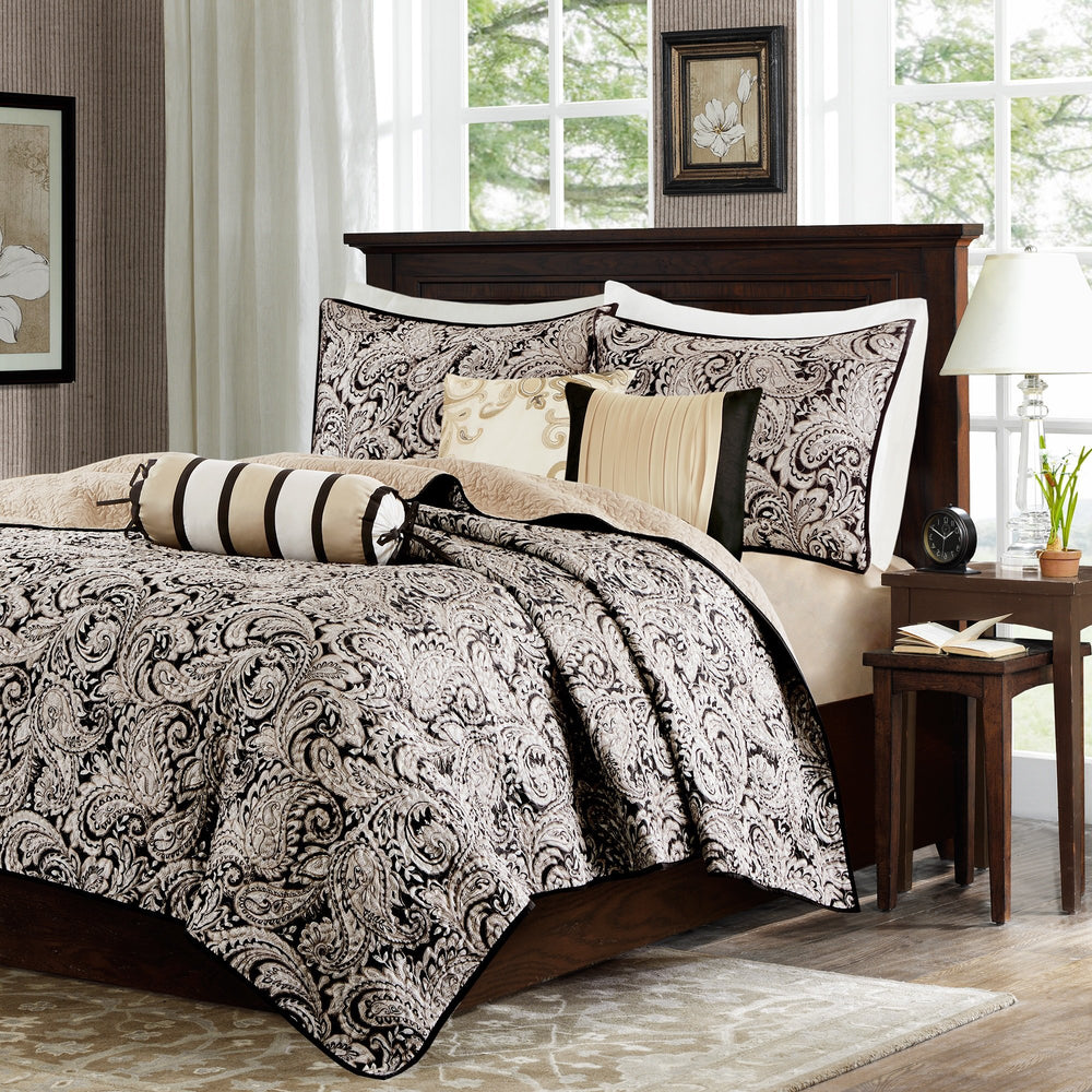 6 Piece Earthy Floral Paisley Theme Coverlet Set King/Cal King Size All Over - Diamond Home USA