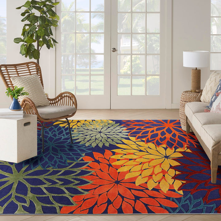 Nourison Aloha Indoor/Outdoor Modern Navy Multicolor 9' x 12' Area Rug Easy 9' x 12' - Navy/Multicolor